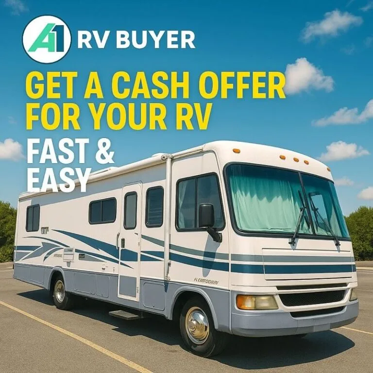 Banner showing Class A motorhomes purchased by A1 RV Buyer in Southern California. - A1 RV Buyer A1 RV Buyer Banner - Class A Motorhomes